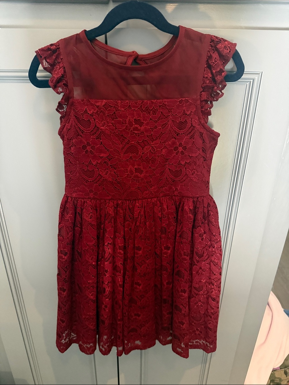 Girls' Maroon Lace Party Dress